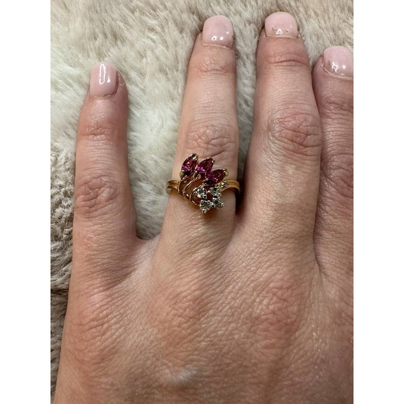 Vintage Gold Plate Fashion Ring With Two Color Stones Sz 5.5 EUC - Picture 2 of 6